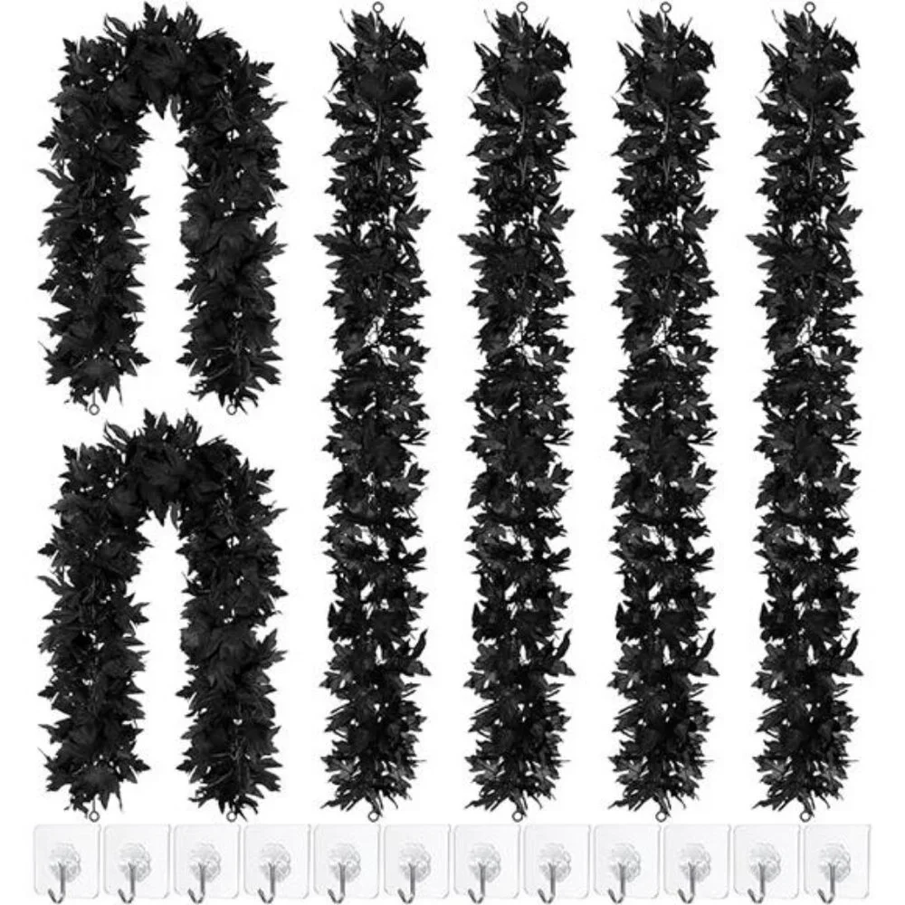 6 Pack Halloween Black Fall Maple Garland Decorations 5.8 Feet Maple